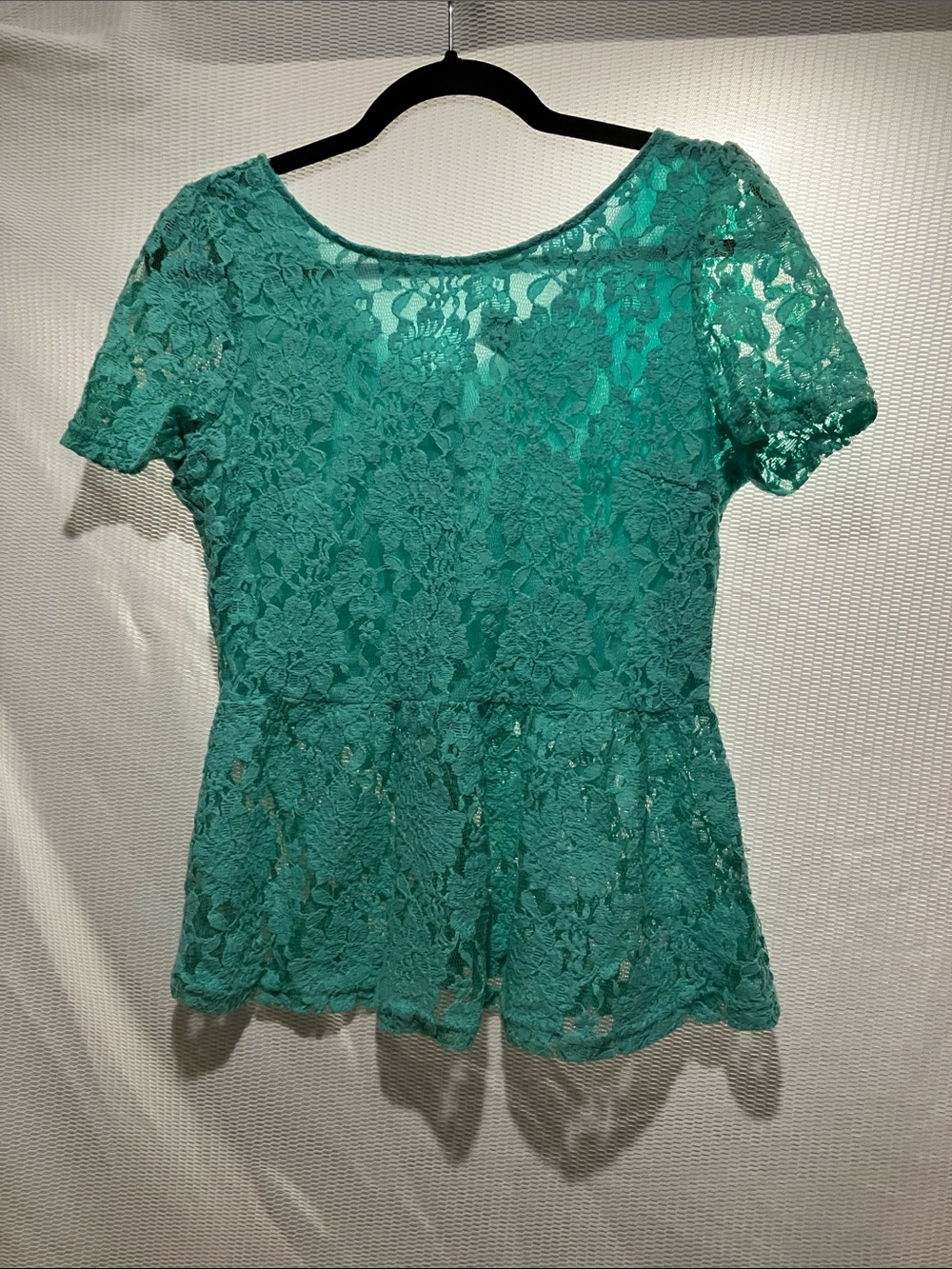 WD.NY Teal Lace Short-Sleeve Peplum Blouse